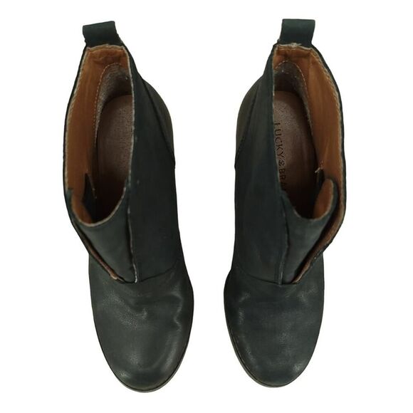 Lucky Brand Black Leather Wedge Ankle Boots Size 7.5 - Picture 8 of 11